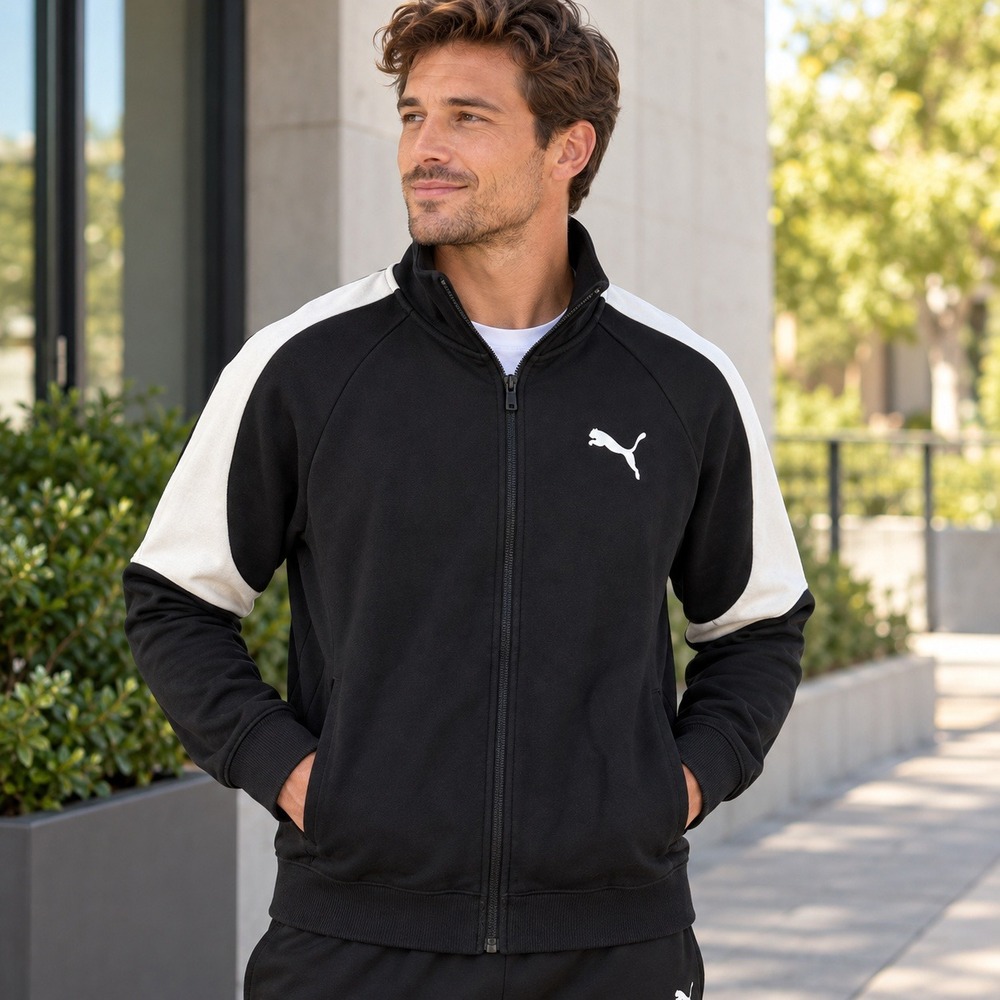 Puma 854561-01 Track Jacket Black White Colorblock Men's S Full Zip